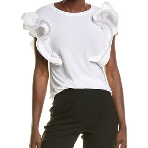 Joseph Ribkoff White Ruffled Sleeveless Muscle Top